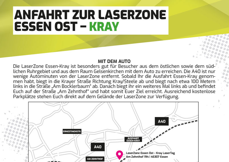 Anfahrtbeschreibung Lasertag Laserzone Essen Kray